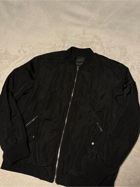 Zara Black Men's Bomber Jacket with Silver Zip